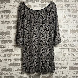 Muse black & silver Floral Lace 3/4 Sleeve Shift Dress